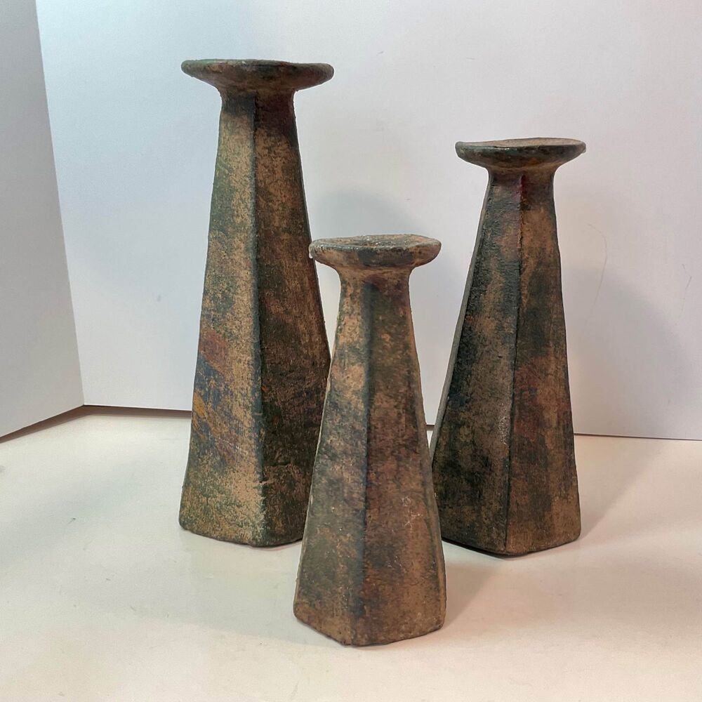 Rustic Metal Candle Holders Set of 3 - 8”-11.5” Chunky Modern